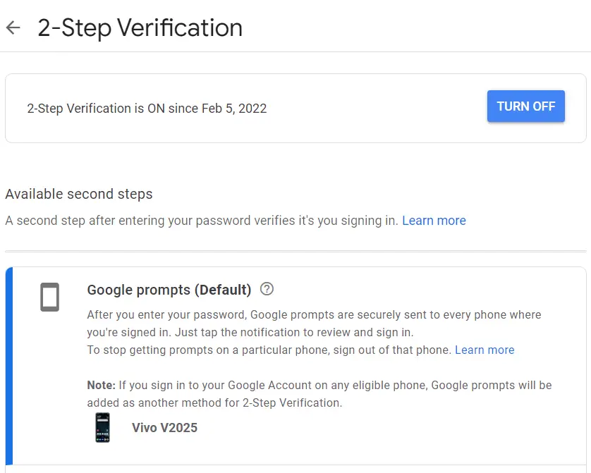 turn off 2 step verification