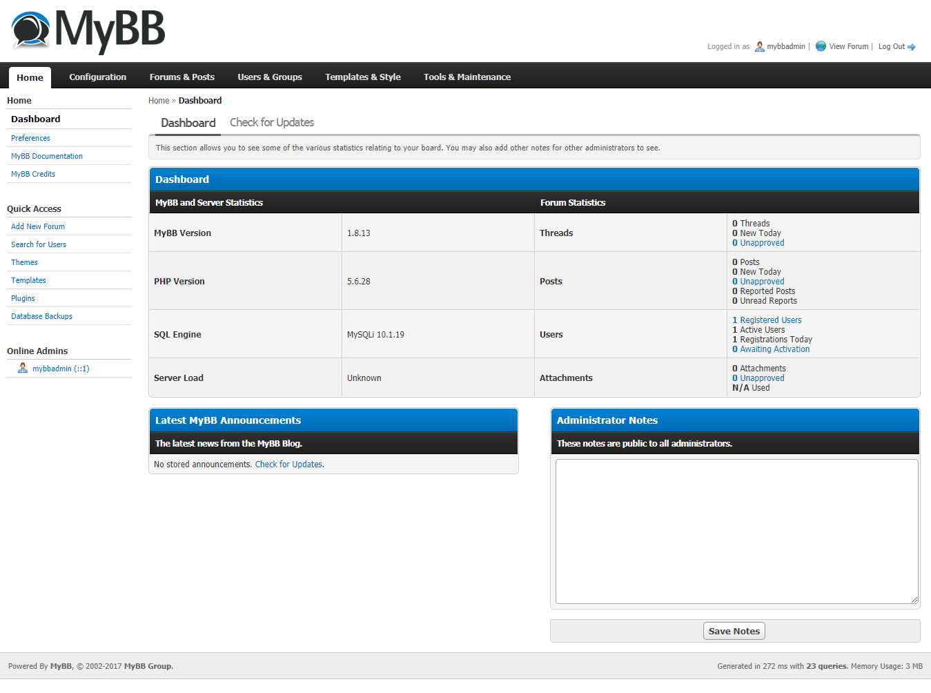 mybb dashboard