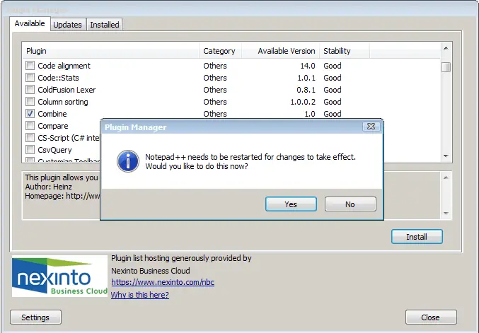 restart notepadd++ post plugin installation