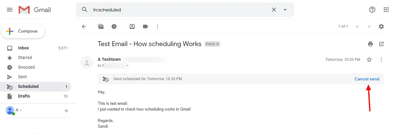 cancel schedule send to cancel scheduled email