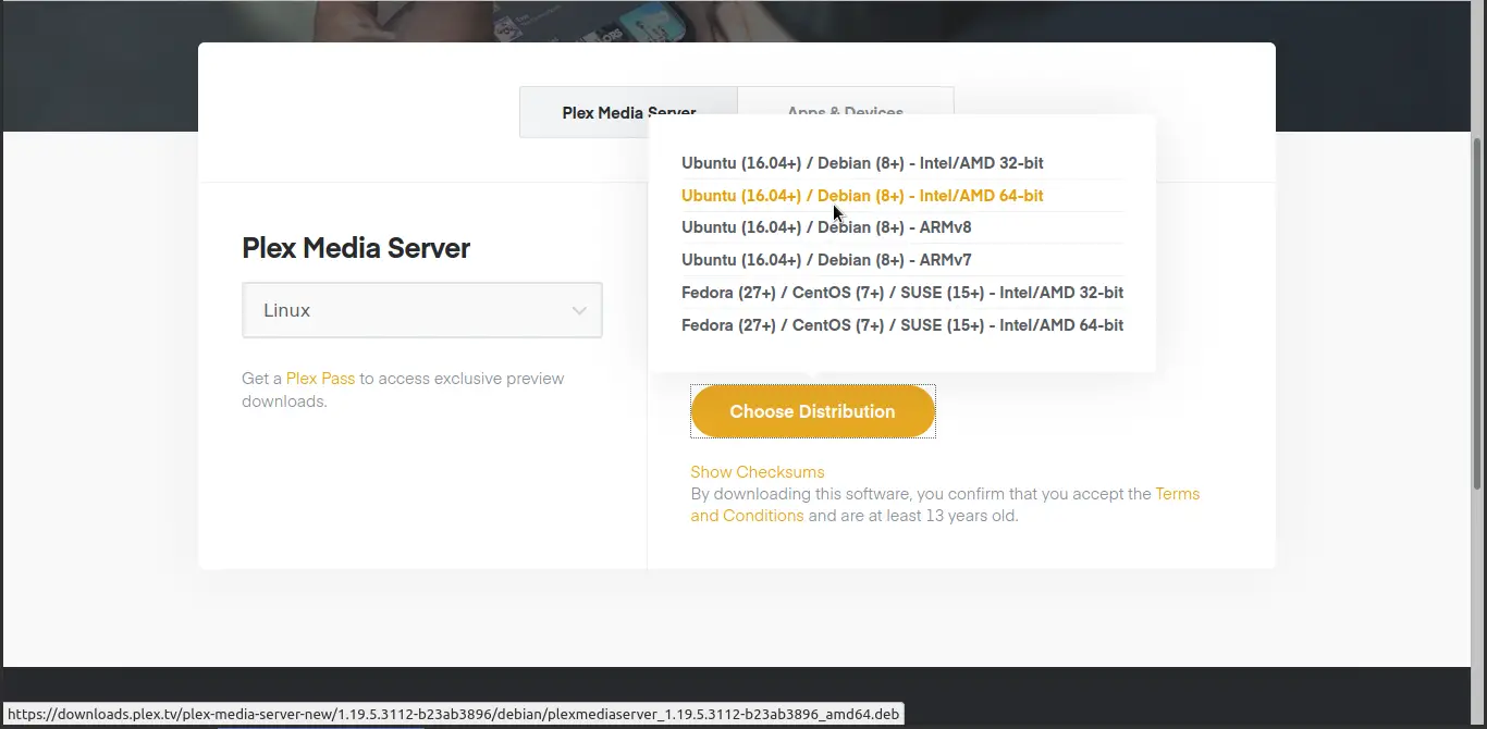 configure plex media server debian