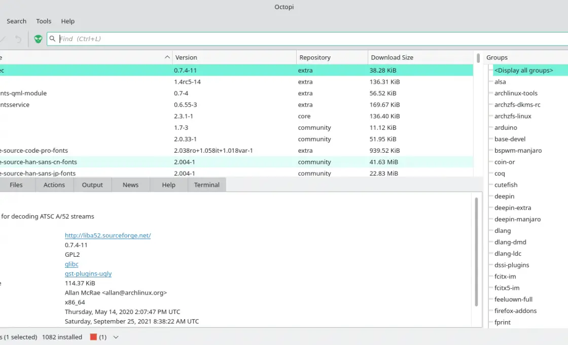 List the installed Package with Octopi