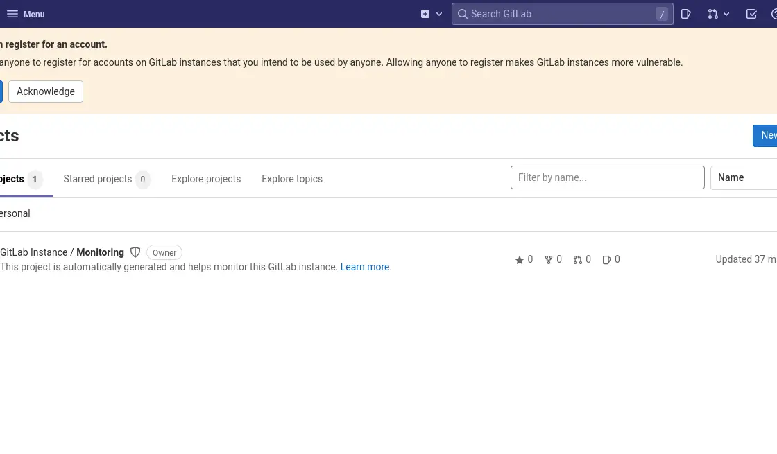 The Gitlab dashboard