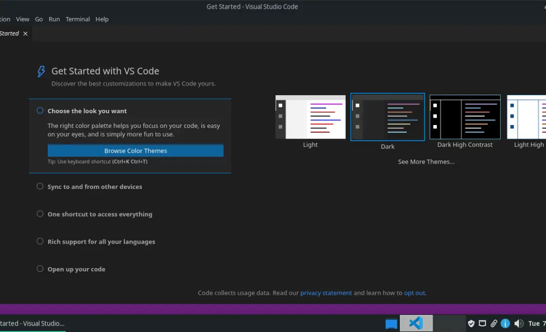 Visual Studio Code running