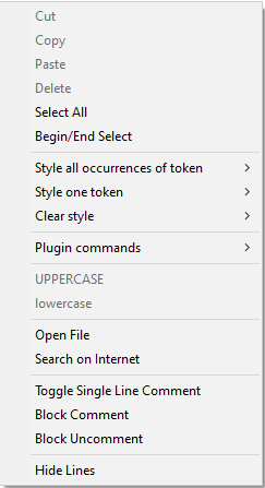 Context popup menu in Notepad++