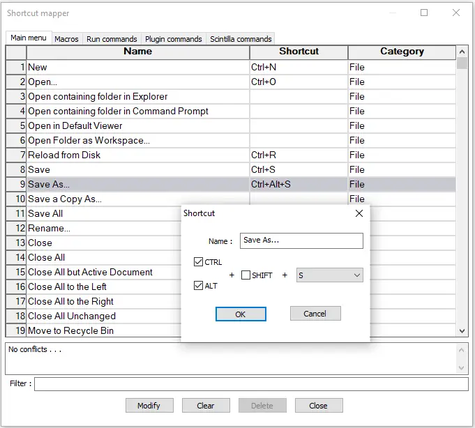Notepad++ customize keyword shortcuts