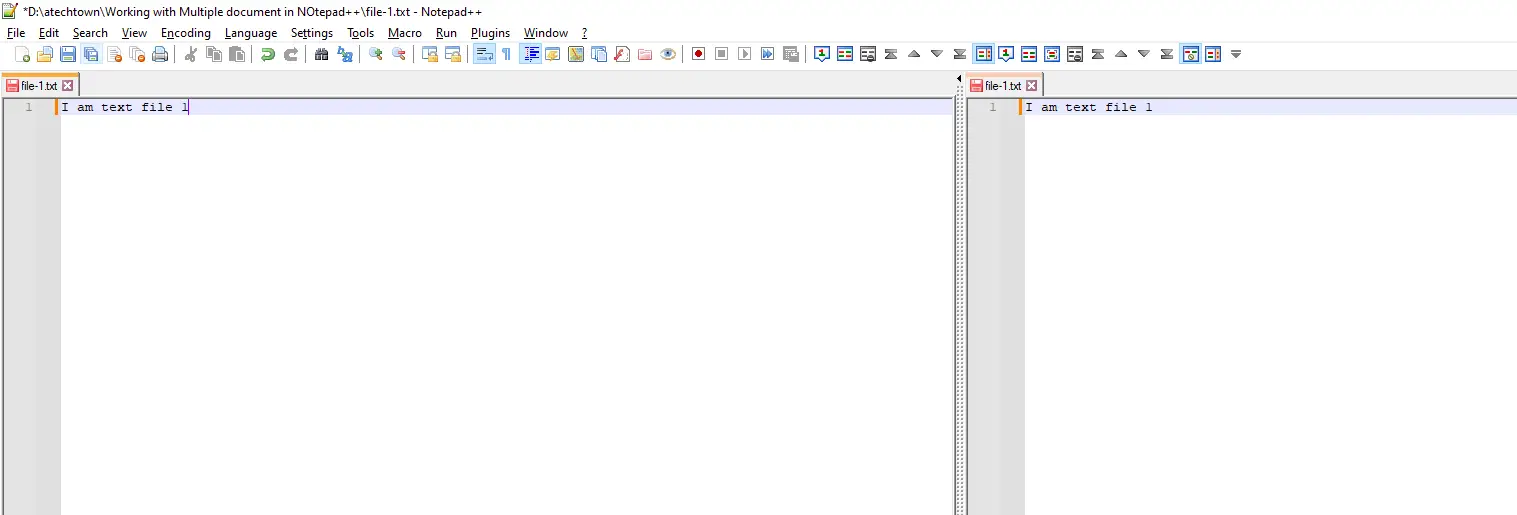 Split view Notepad++